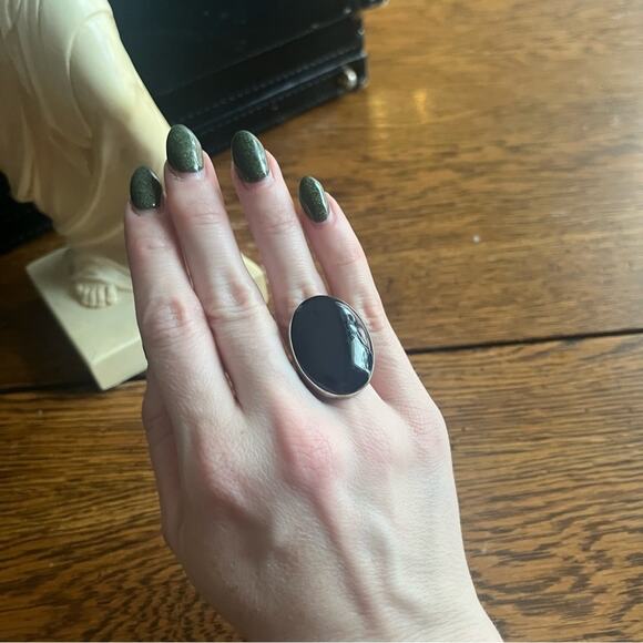 Vintage Large Oval DARK Blue Chunky Cabochon 925 Sterling Silver MEXICO Ring - Picture 8 of 16